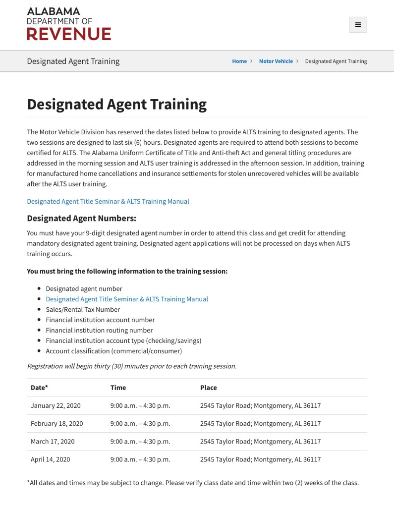 DESIGNATED AGENT INFORMATION Alabama Towing and Recovery Association